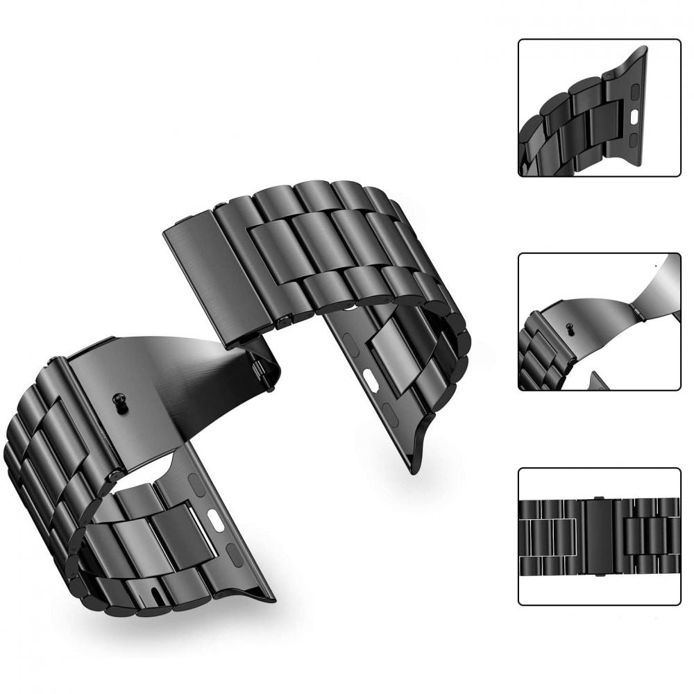 BRACELET DOOP EN ACIER INOXYDABLE POUR APPLE WATCH 6 / 7 / 8 / 9 / 10 / SE / ULTRA 1 / 2 (44 / 45 / 46 / 49 MM) NOIR