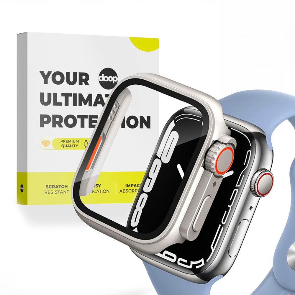Housse de protection 360° pour Apple Watch 44 mm Doop Defense 360Guard Titane/Orange