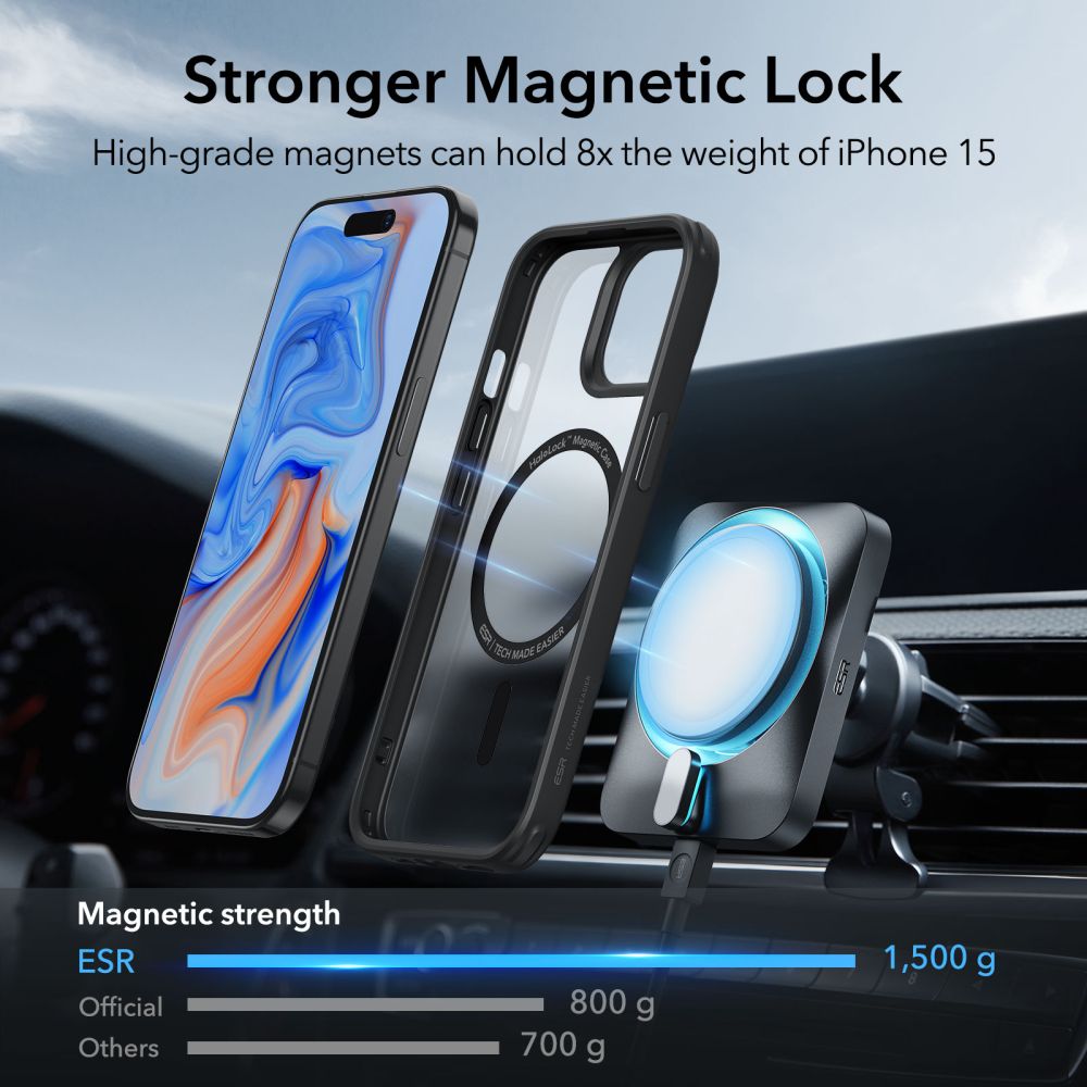 COUVERCLE ESR CH HALOLOCK MAGSAFE IPHONE 15 NOIR FROSTÉ