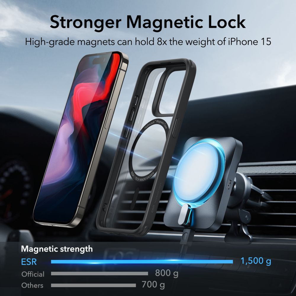 COQUE ESR CH HALOLOCK MAGSAFE IPHONE 15 PRO MAX TRANSPARENT/NOIR