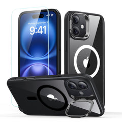 COQUE ESR CLASSIC HYBRID AVEC SUPPORT HALOLOCK MAGSAFE ET VERRE TREMPÉ IPHONE 16 TRANSPARENT/NOIR