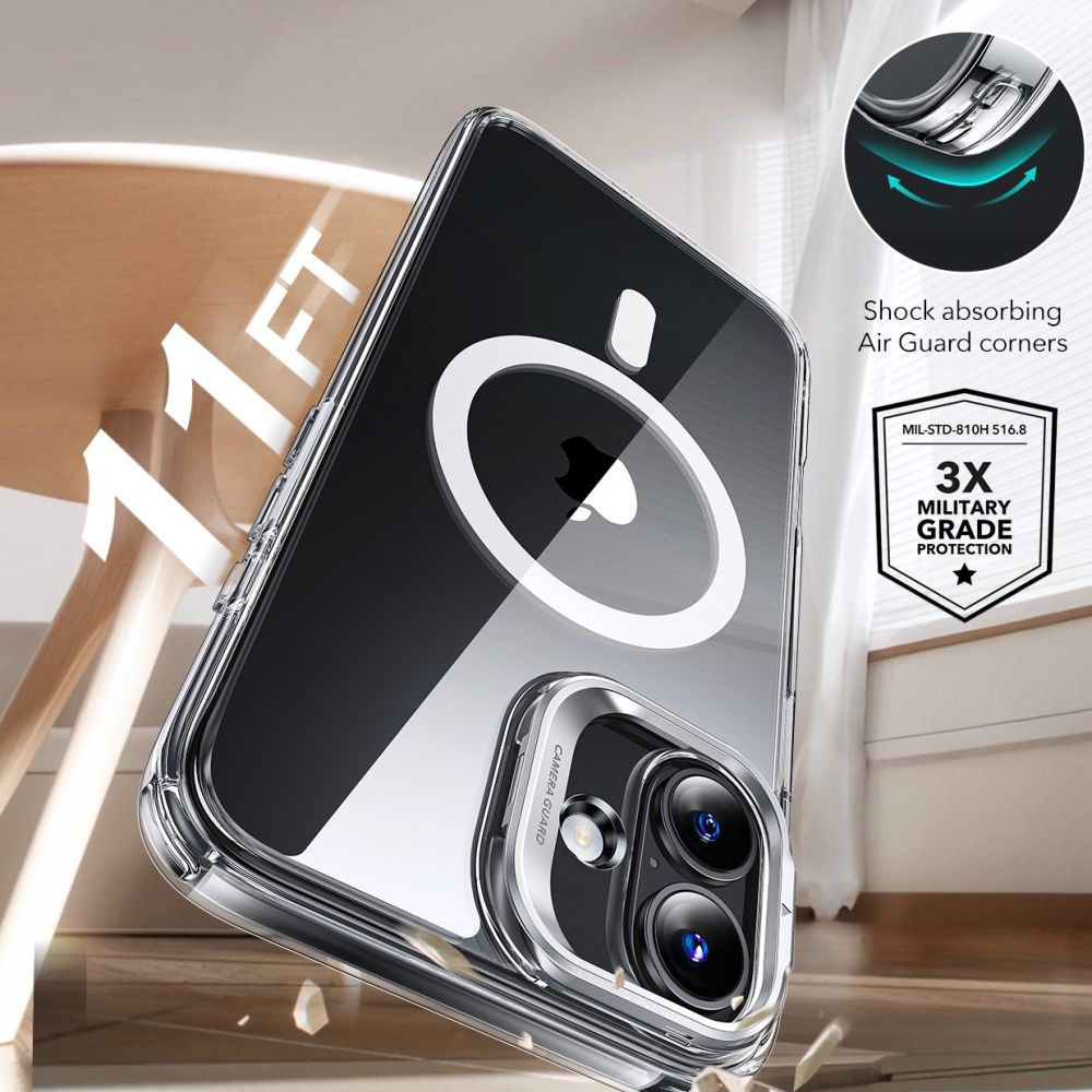 ESR CLASSIC HYBRID SUPPORT HALOLOCK MAGSAFE & VERRE TEMPERÉ IPHONE 16 PLUS TRANSPARENT