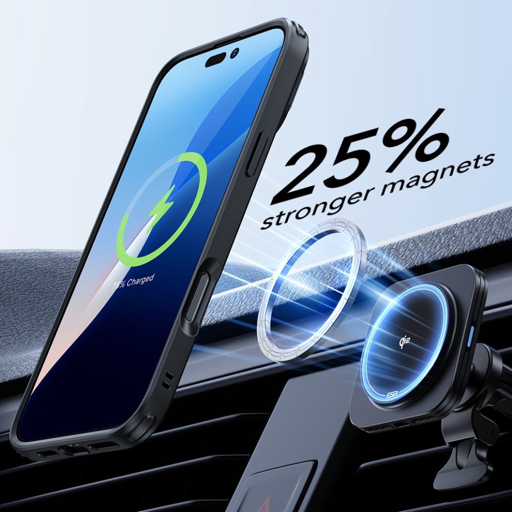 COQUE ESR CLASSIC HYBRID AVEC SUPPORT HALOLOCK MAGSAFE ET VERRE TREMPÉ IPHONE 16 PLUS TRANSPARENT/NOIR