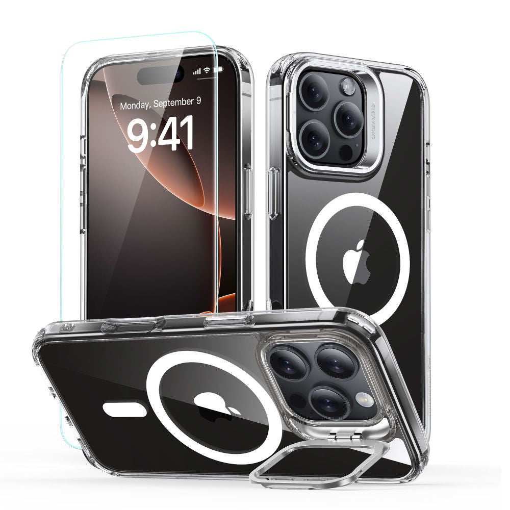ESR CLASSIC HYBRID SUPPORT HALOLOCK MAGSAFE & VERRE TREMPÉ IPHONE 16 PRO TRANSPARENT