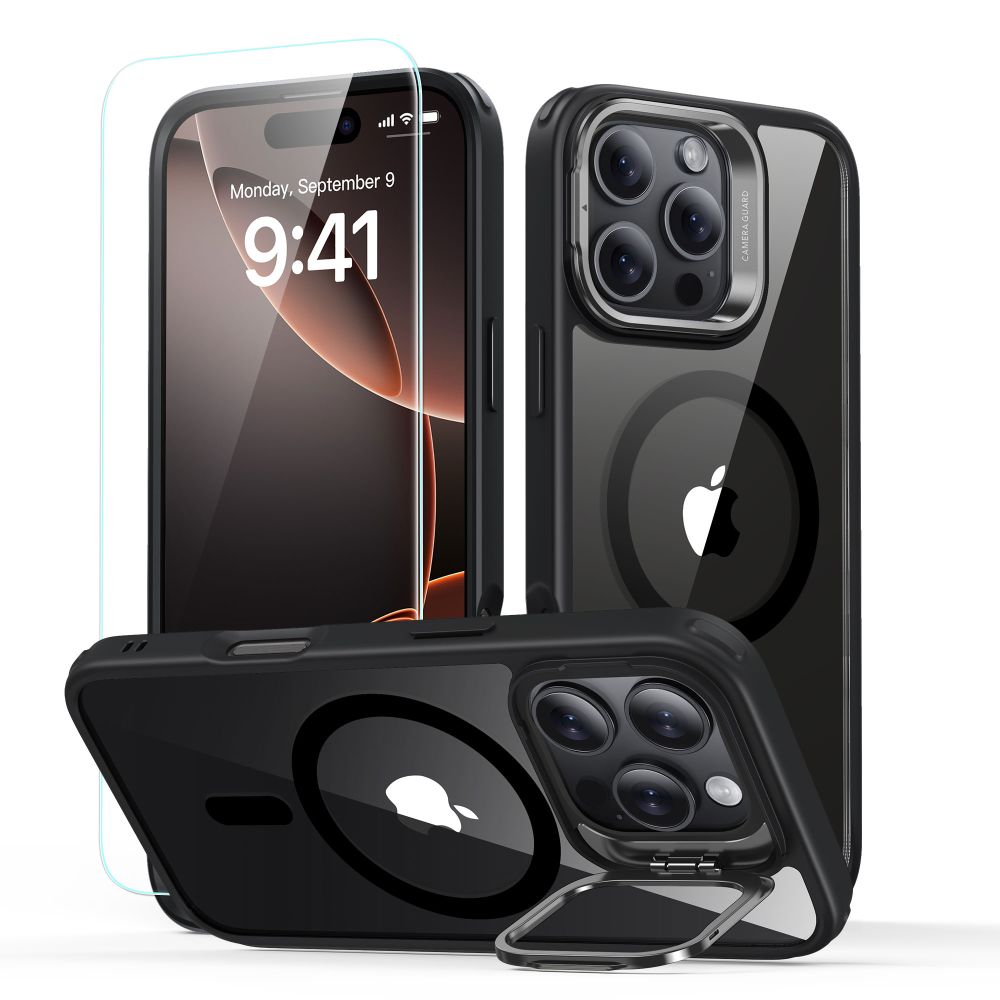 ESR CLASSIC HYBRID SUPPORT HALOLOCK MAGSAFE & VERRE TREMPÉ IPHONE 16 PRO MAX TRANSPARENT/NOIR