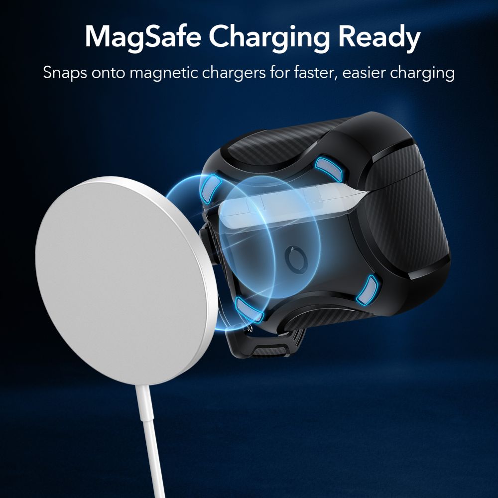 COQUE ESR CYBER ARMOR HALOLOCK MAGSAFE APPLE AIRPODS PRO 1 / 2 NOIR