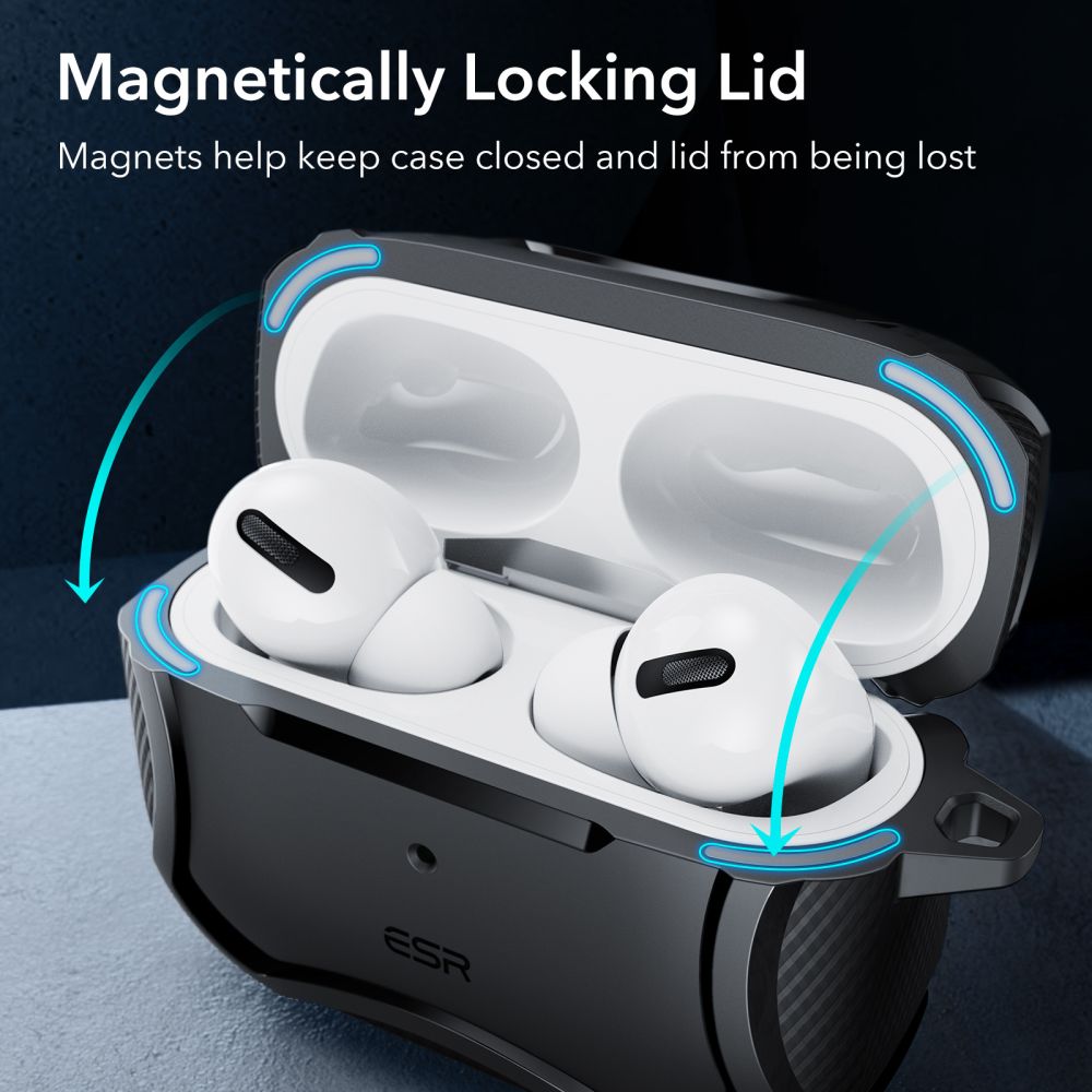 COQUE ESR CYBER ARMOR HALOLOCK MAGSAFE APPLE AIRPODS PRO 1 / 2 NOIR