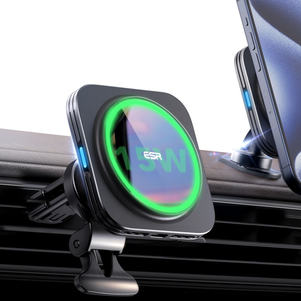 SUPPORT DE TÉLÉPHONE POUR VOITURE AVEC CHARGE SANS FIL ESR HALOLOCK MAGNETIC MAGSAFE SUPPORT DE VENTILATION CHARGEUR SANS FIL QI2 15W NOIR