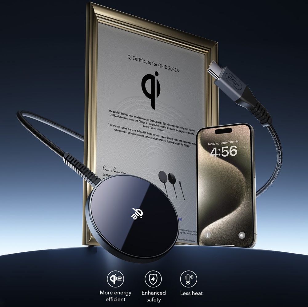 ESR HALOLOCK QI2 MINI MAGNETIQUE MAGSAFE CHARGEUR SANS FIL 15W NOIR
