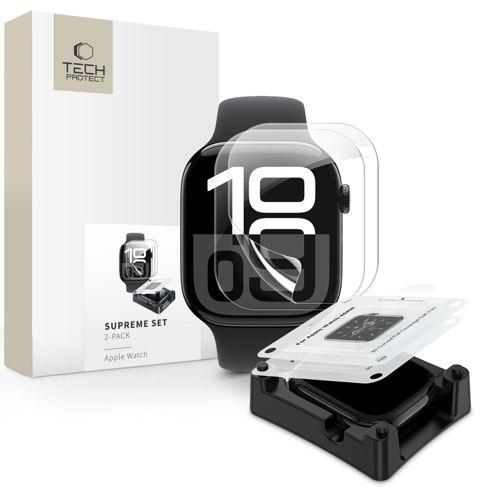 FILM PROTECTEUR TECH-PROTECT SUPREME SET 2-PAQUETS APPLE WATCH 10 (42 MM) TRANSPARENT