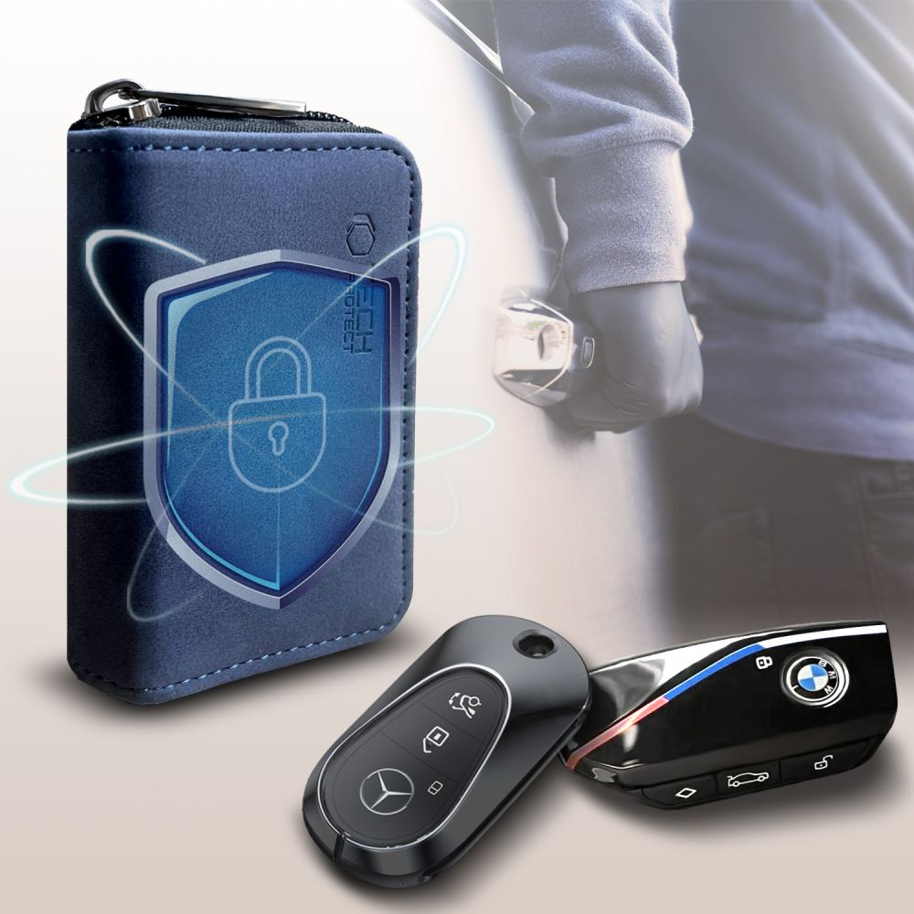 ETUI BLOCKEUR DE SIGNAL RFID SANS CLE KLR300 FARADAYA TECH-PROTECT BLEU MARINE