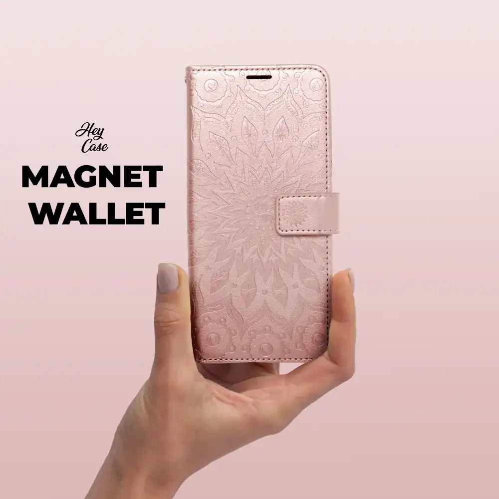 COUVERTURE POUR SAMSUNG GALAXY A55 5G HEYCASE MAGNETIQUE PORTEFEUILLE MANDALA ROSE OR