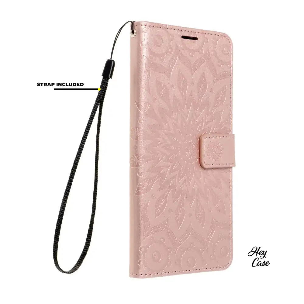 COUVERTURE POUR SAMSUNG GALAXY A55 5G HEYCASE MAGNETIQUE PORTEFEUILLE MANDALA ROSE OR
