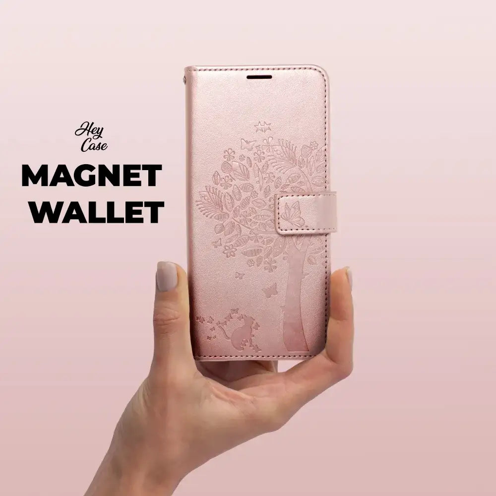 COUVERCLE POUR SAMSUNG GALAXY A55 5G HEYCASE MAGNETIQUE PORTEFEUILLE BOIS ROSE