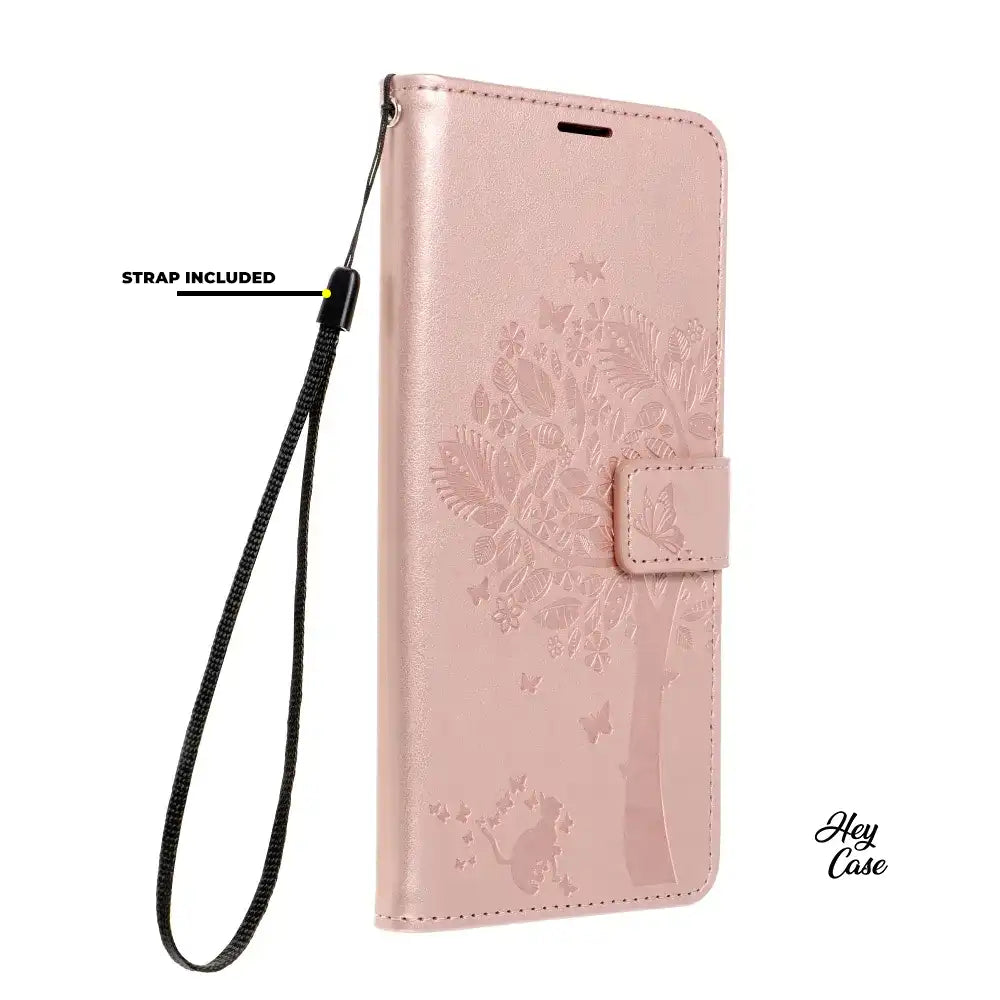 COUVERCLE POUR SAMSUNG GALAXY A55 5G HEYCASE MAGNETIQUE PORTEFEUILLE BOIS ROSE
