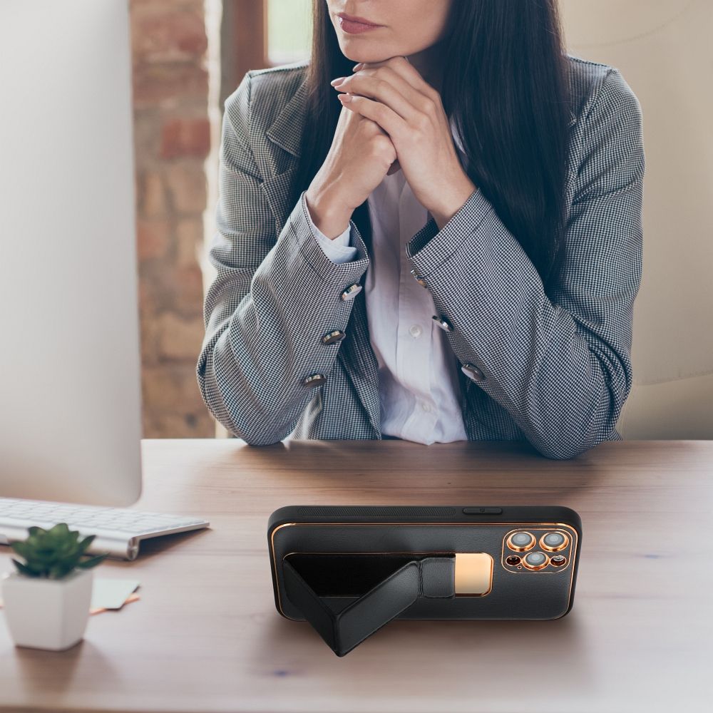 COUVERCLE POUR SAMSUNG S24 FE HEYCASE EN CUIR AVEC SUPPORT NOIR