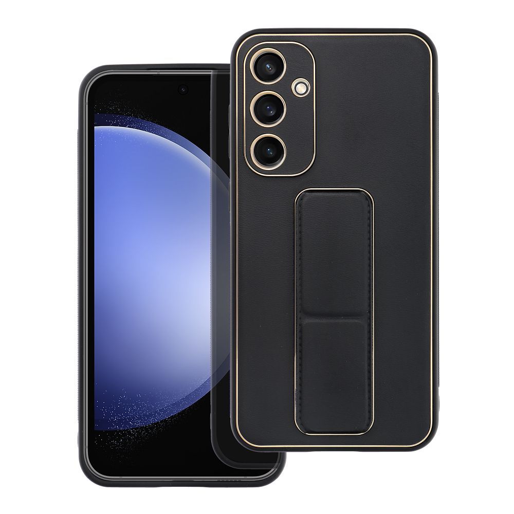 COUVERCLE POUR SAMSUNG S24 FE HEYCASE EN CUIR AVEC SUPPORT NOIR