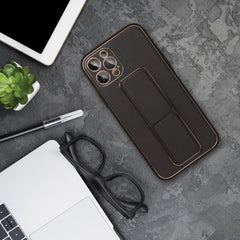 COUVERCLE POUR SAMSUNG S24 FE HEYCASE EN CUIR AVEC SUPPORT NOIR