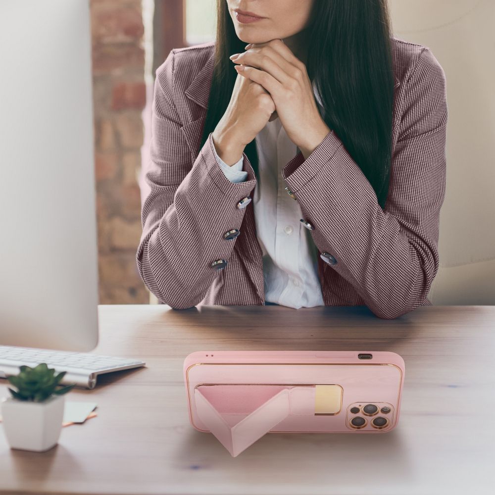 COUVERCLE POUR SAMSUNG S24 FE HEYCASE EN CUIR AVEC SUPPORT ROSE