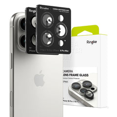 VERRE TEMPERÉ DE PROTECTION POUR LENTILLE D'APPAREIL PHOTO POUR IPHONE 16 PRO MAX RINGKE CAMERA FRAME PROTECTOR 2-PACK NOIR