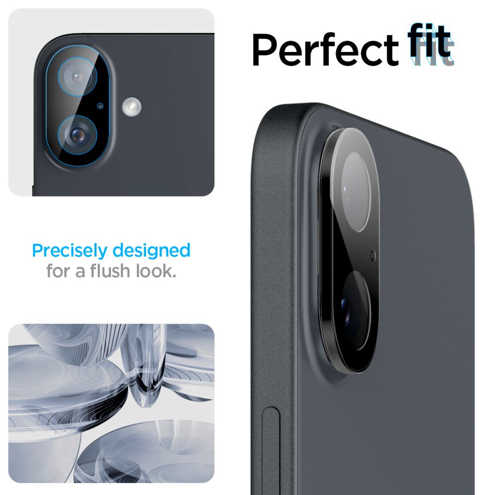 VERRE TEMPERÉ DE PROTECTION POUR LENTILLE D'APPAREIL PHOTO SPIGEN OPTIK GLAS.TR PROTECTEUR DE CAMÉRA 2-PACK IPHONE 16 / 16 PLUS NOIR