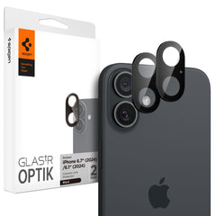 VERRE TEMPERÉ DE PROTECTION POUR LENTILLE D'APPAREIL PHOTO SPIGEN OPTIK GLAS.TR PROTECTEUR DE CAMÉRA 2-PACK IPHONE 16 / 16 PLUS NOIR
