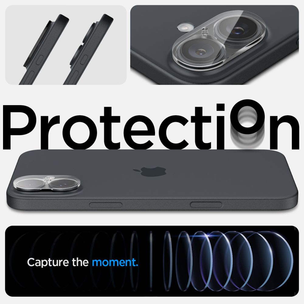 VERRE TEMPERÉ PROTECTEUR POUR LENTILLE D'APPAREIL PHOTO SPIGEN OPTIK GLAS.TR PROTECTEUR DE CAMÉRA 2-PACK IPHONE 16 / 16 PLUS CRISTAL TRANSPARENT