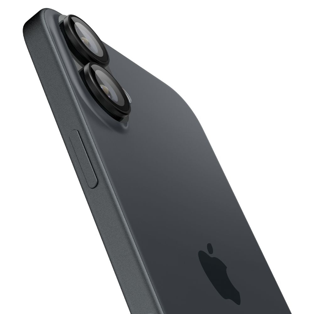 VERRE TEMPERÉ DE PROTECTION POUR LENTILLE D'APPAREIL PHOTO SPIGEN OPTIK PRO GLAS.TR "EZ FIT" PROTECTEUR D'APPAREIL PHOTO 2-PACK IPHONE 16 / 16 PLUS NOIR