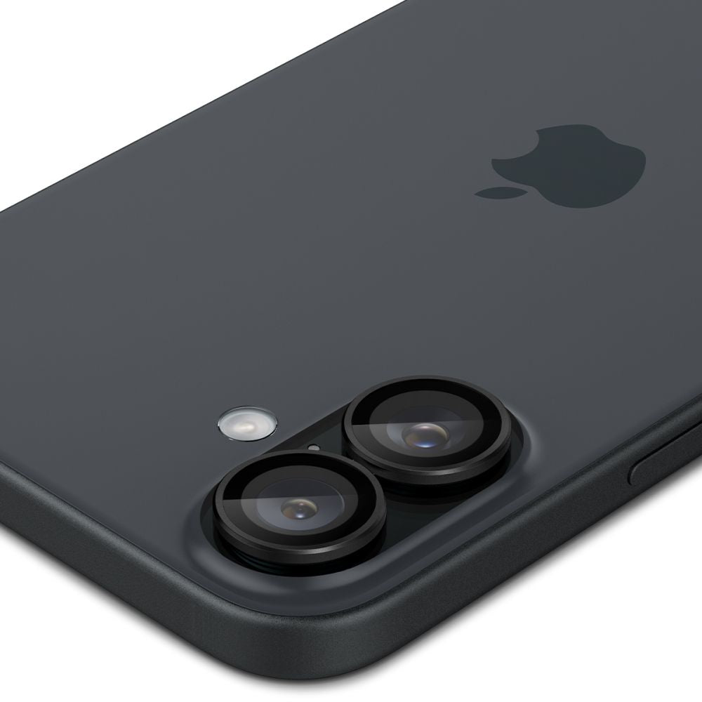 VERRE TEMPERÉ DE PROTECTION POUR LENTILLE D'APPAREIL PHOTO SPIGEN OPTIK PRO GLAS.TR "EZ FIT" PROTECTEUR D'APPAREIL PHOTO 2-PACK IPHONE 16 / 16 PLUS NOIR