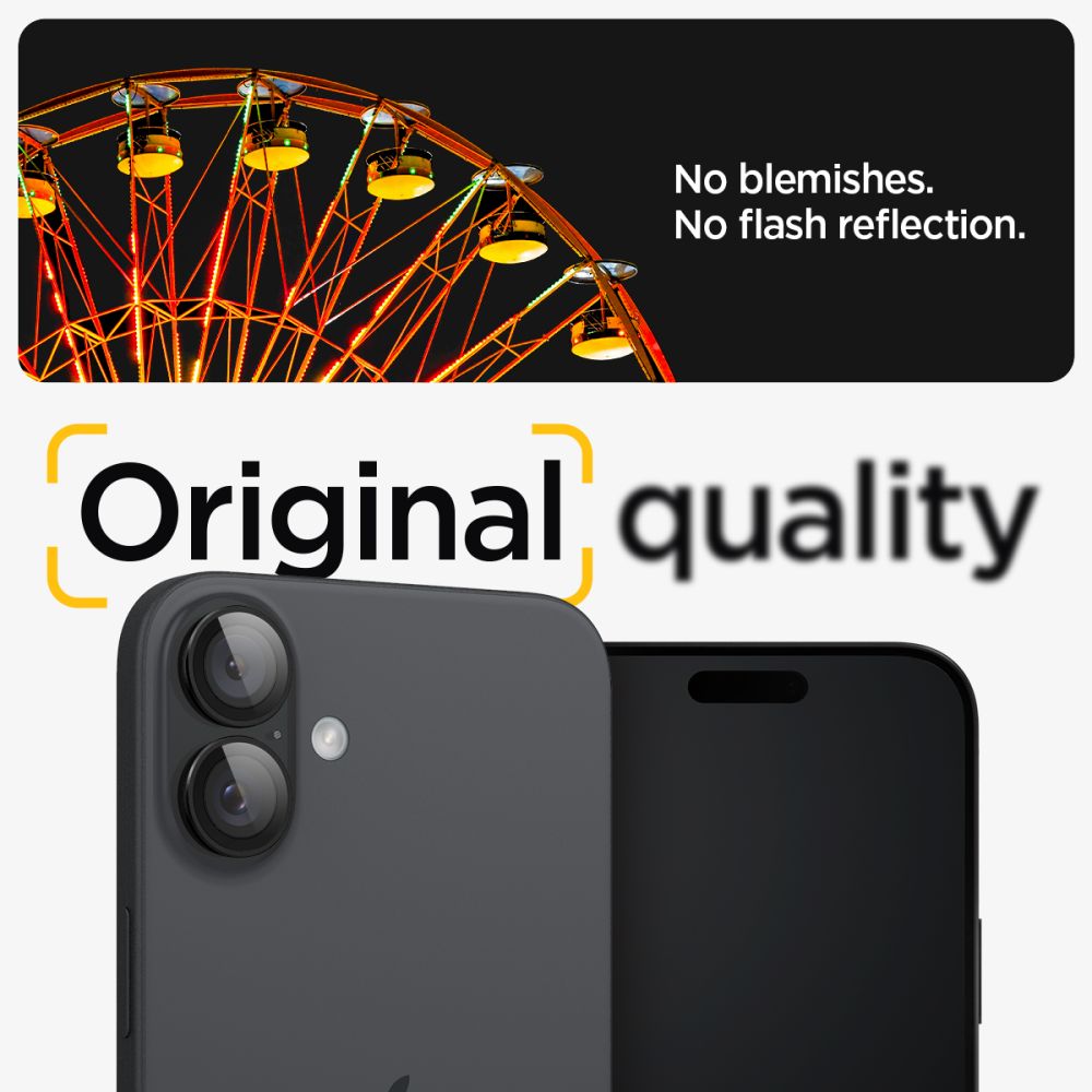 VERRE TEMPERÉ DE PROTECTION POUR LENTILLE D'APPAREIL PHOTO SPIGEN OPTIK PRO GLAS.TR "EZ FIT" PROTECTEUR D'APPAREIL PHOTO 2-PACK IPHONE 16 / 16 PLUS NOIR