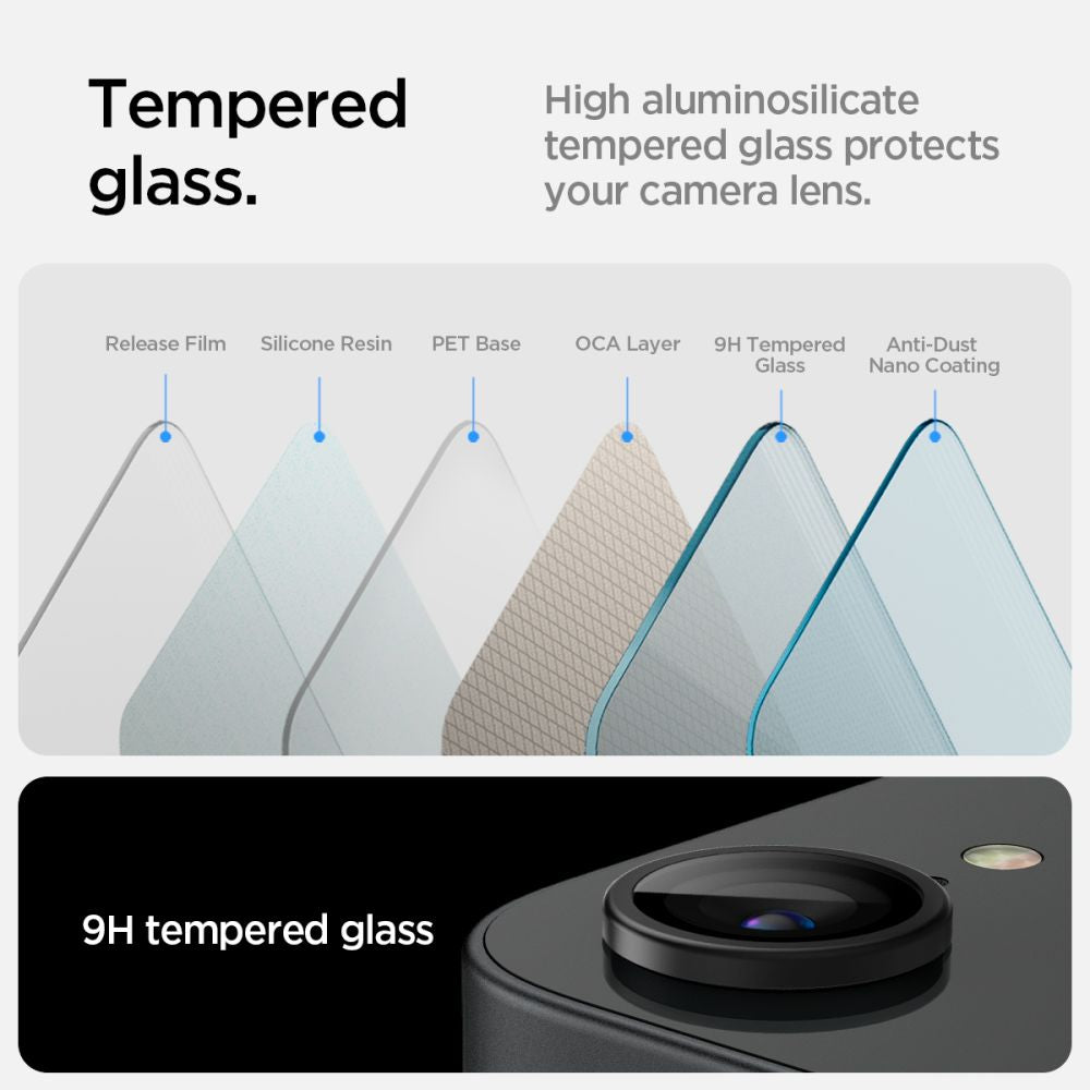 VERRE TEMPERÉ DE PROTECTION POUR LENTILLE D'APPAREIL PHOTO SPIGEN OPTIK PRO GLAS.TR "EZ FIT" PROTECTEUR D'APPAREIL PHOTO 2-PACK IPHONE 16E NOIR