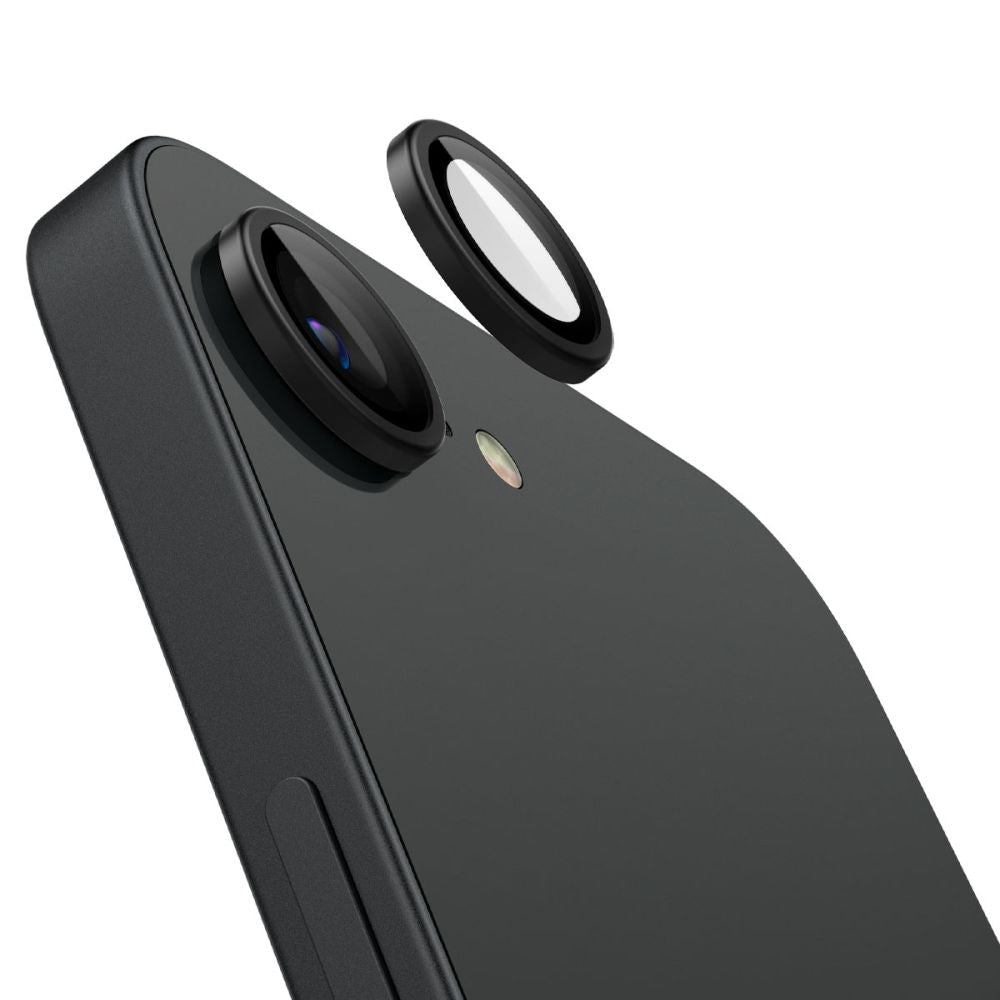 VERRE TEMPERÉ DE PROTECTION POUR LENTILLE D'APPAREIL PHOTO SPIGEN OPTIK PRO GLAS.TR "EZ FIT" PROTECTEUR D'APPAREIL PHOTO 2-PACK IPHONE 16E NOIR