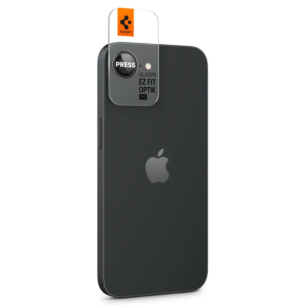 VERRE TEMPERÉ DE PROTECTION POUR LENTILLE D'APPAREIL PHOTO SPIGEN OPTIK PRO GLAS.TR "EZ FIT" PROTECTEUR D'APPAREIL PHOTO 2-PACK IPHONE 16E NOIR