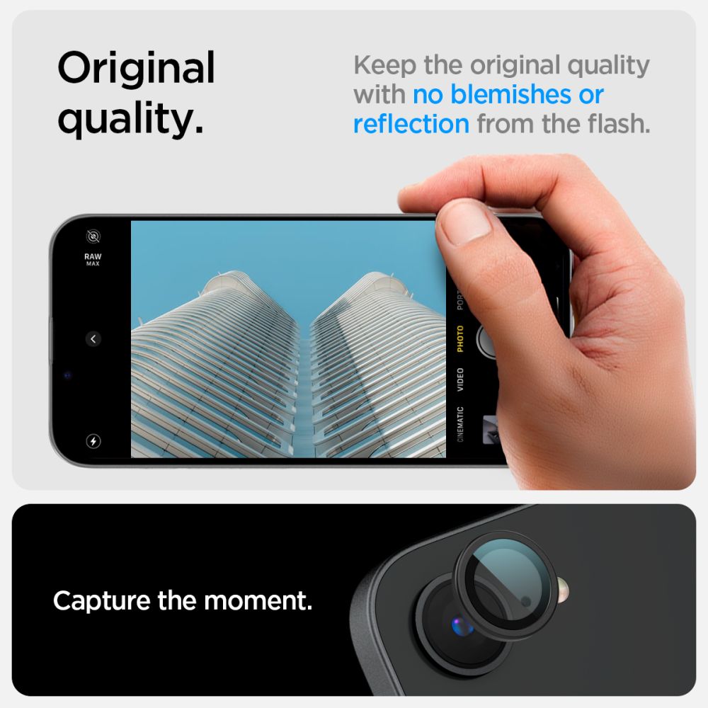 VERRE TEMPERÉ DE PROTECTION POUR LENTILLE D'APPAREIL PHOTO SPIGEN OPTIK PRO GLAS.TR "EZ FIT" PROTECTEUR D'APPAREIL PHOTO 2-PACK IPHONE 16E NOIR