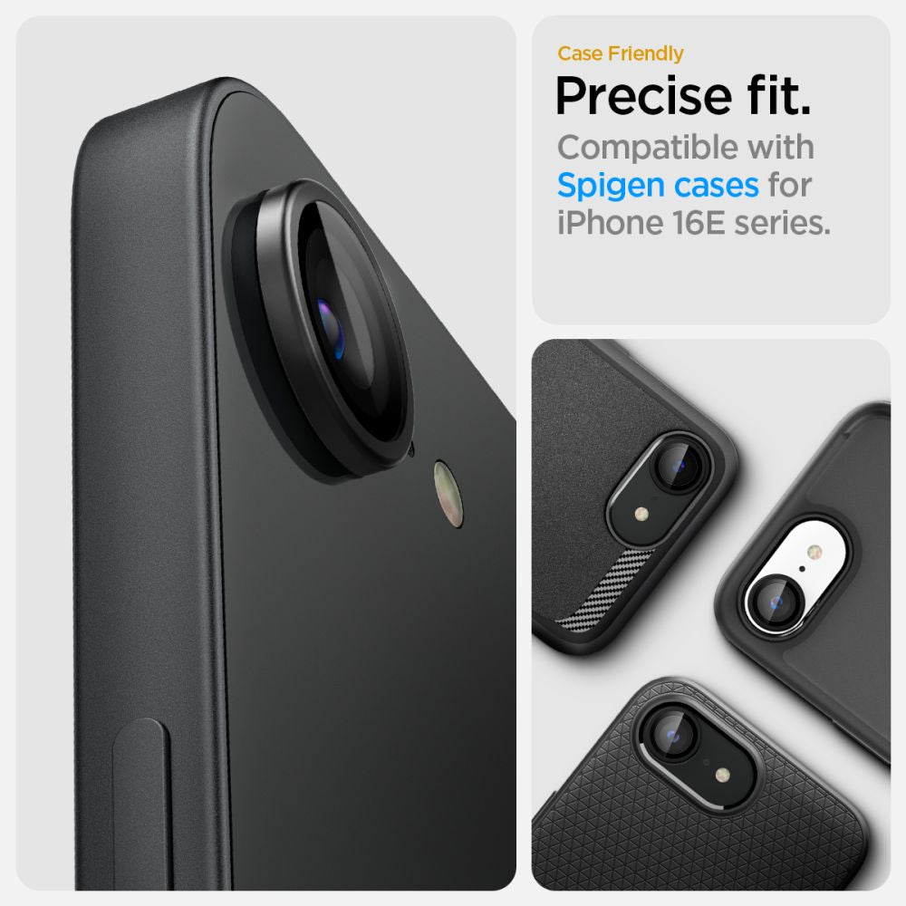 VERRE TEMPERÉ DE PROTECTION POUR LENTILLE D'APPAREIL PHOTO SPIGEN OPTIK PRO GLAS.TR "EZ FIT" PROTECTEUR D'APPAREIL PHOTO 2-PACK IPHONE 16E NOIR