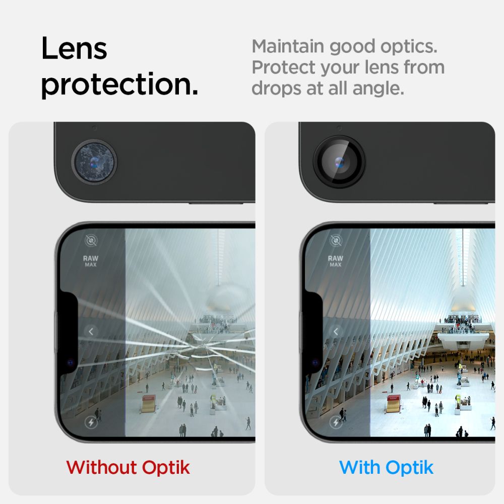 VERRE TEMPERÉ DE PROTECTION POUR LENTILLE D'APPAREIL PHOTO SPIGEN OPTIK PRO GLAS.TR "EZ FIT" PROTECTEUR D'APPAREIL PHOTO 2-PACK IPHONE 16E NOIR