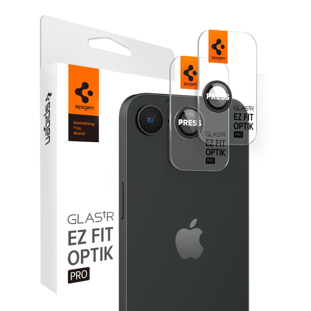 VERRE TEMPERÉ DE PROTECTION POUR LENTILLE D'APPAREIL PHOTO SPIGEN OPTIK PRO GLAS.TR "EZ FIT" PROTECTEUR D'APPAREIL PHOTO 2-PACK IPHONE 16E NOIR