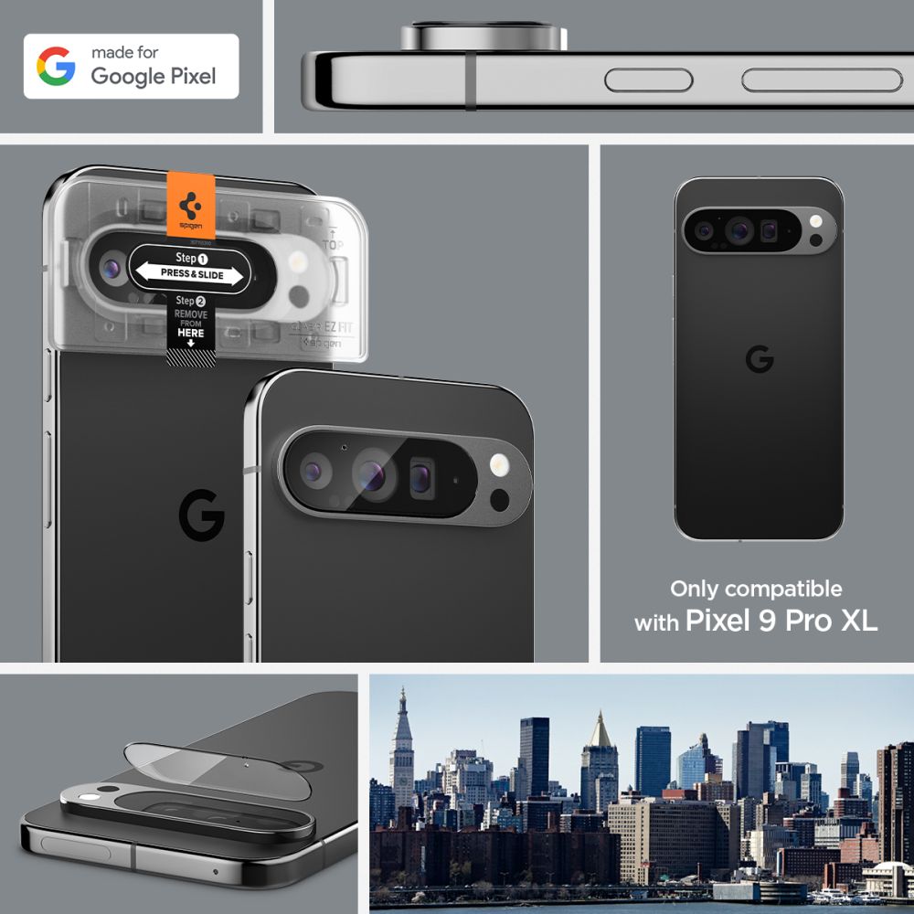 VERRE TEMPERÉ DE PROTECTION POUR LENTILLE D'APPAREIL PHOTO SPIGEN OPTIK.TR "EZ FIT" PROTECTEUR D'APPAREIL PHOTO 2-PACK GOOGLE PIXEL 9 PRO XL TRANSPARENT CRISTAL.