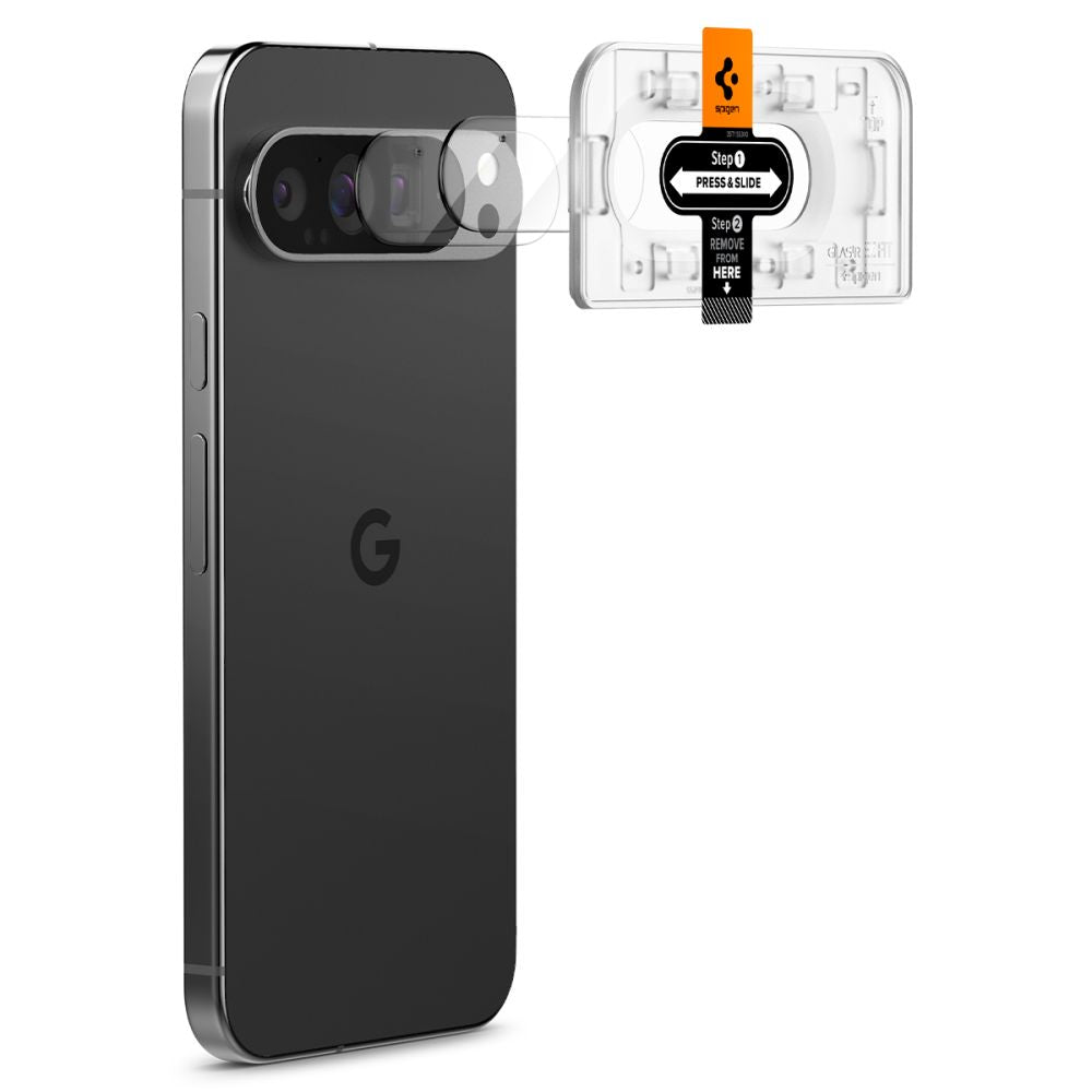 VERRE TEMPERÉ DE PROTECTION POUR LENTILLE D'APPAREIL PHOTO SPIGEN OPTIK.TR "EZ FIT" PROTECTEUR D'APPAREIL PHOTO 2-PACK GOOGLE PIXEL 9 PRO XL TRANSPARENT CRISTAL.