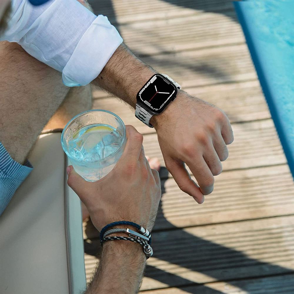 BRACELET DOOP EN ACIER INOXYDABLE POUR APPLE WATCH 6 / 7 / 8 / 9 / 10 / SE / ULTRA 1 / 2 (44 / 45 / 46 / 49 MM) TITANE