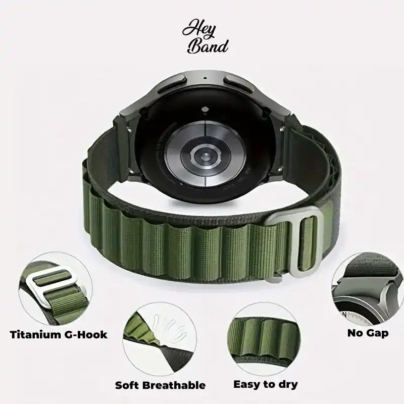 BRACELET EN NYLON POUR GARMIN 22MM FENIX 5 / 6 / 6 PRO / 7 HEYBAND NYLON PRO VERT MILITAIRE