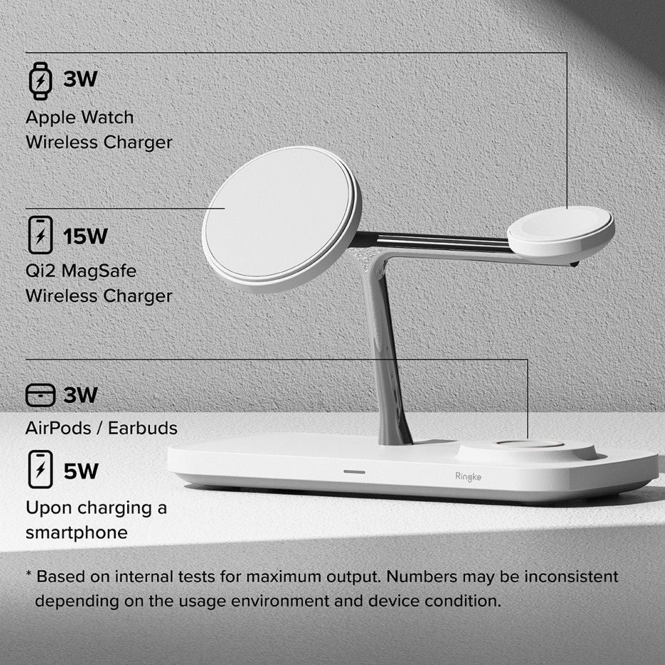 STATION DE CHARGEMENT RINGKE 3EN1 QI2 MAGNETIQUE MAGSAFE CHARGEUR SANS FIL BLANC
