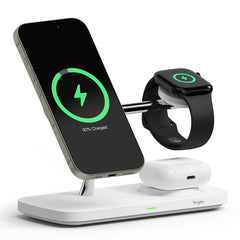 STATION DE CHARGEMENT RINGKE 3EN1 QI2 MAGNETIQUE MAGSAFE CHARGEUR SANS FIL BLANC
