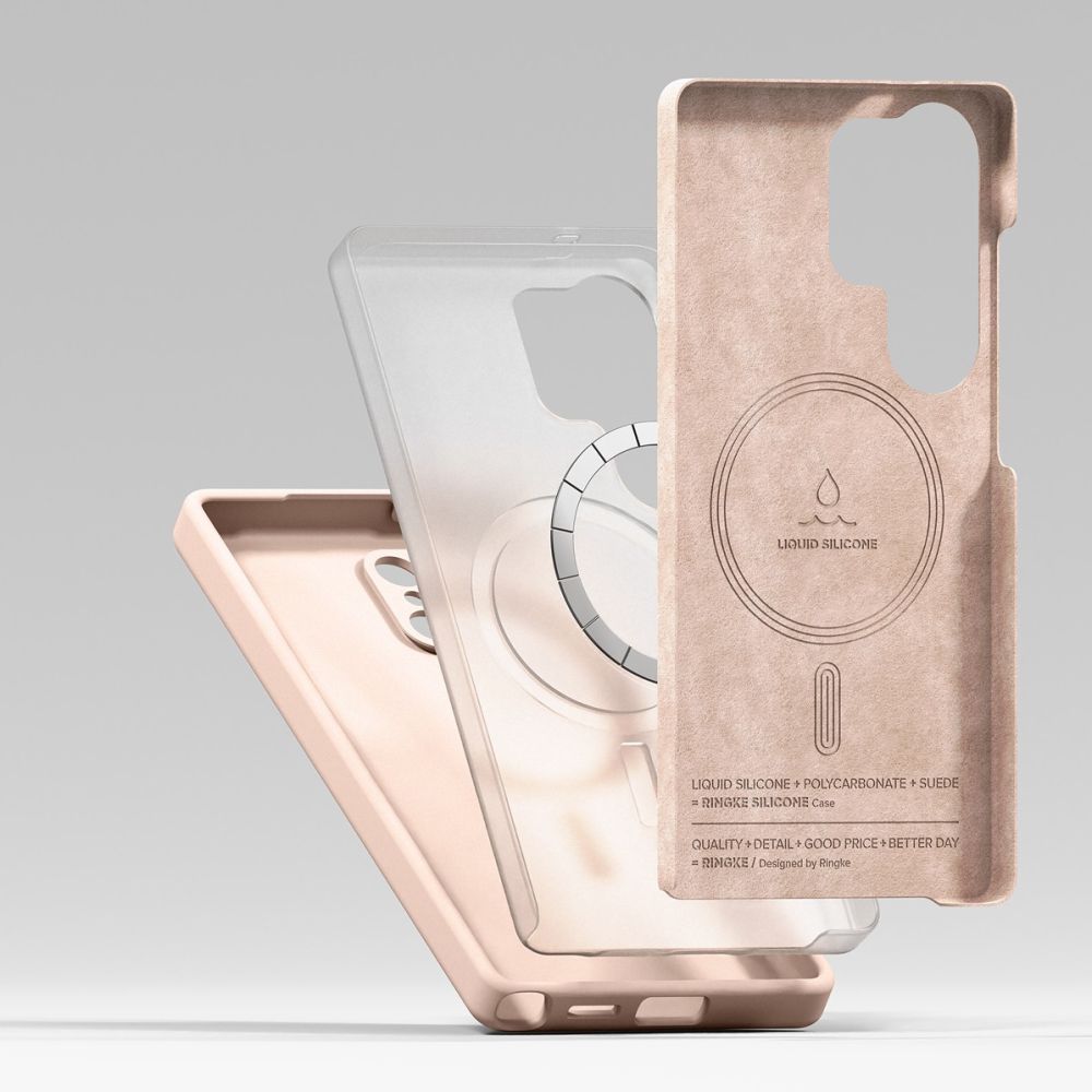 COQUE RINGKE SILICONE MAGNETIQUE MAGSAFE GALAXY S25 ULTRA SABLE ROSE