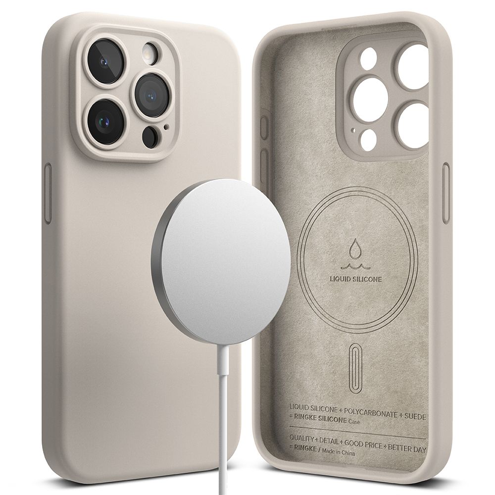 COQUE RINGKE SILICONE MAGNETIQUE MAGSAFE IPHONE 15 PRO MAX STONE