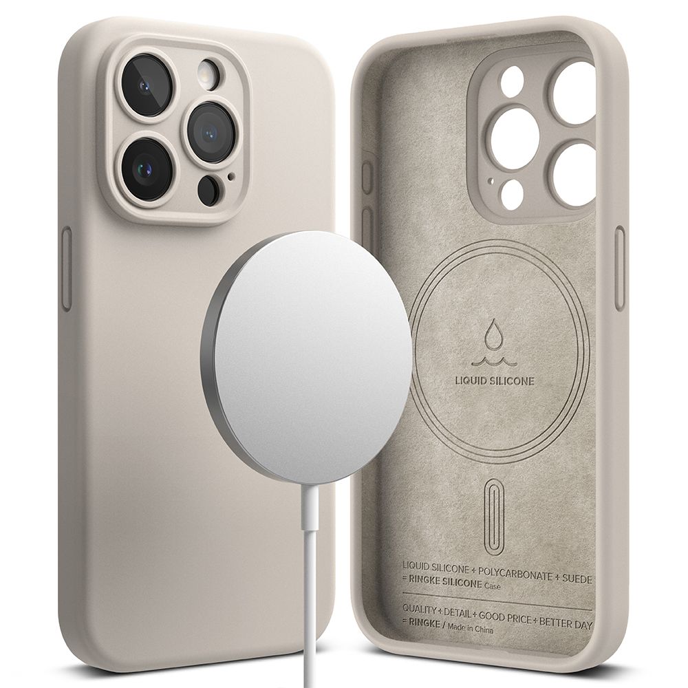 COQUE RINGKE SILICONE MAGNETIQUE MAGSAFE IPHONE 15 PRO STONE