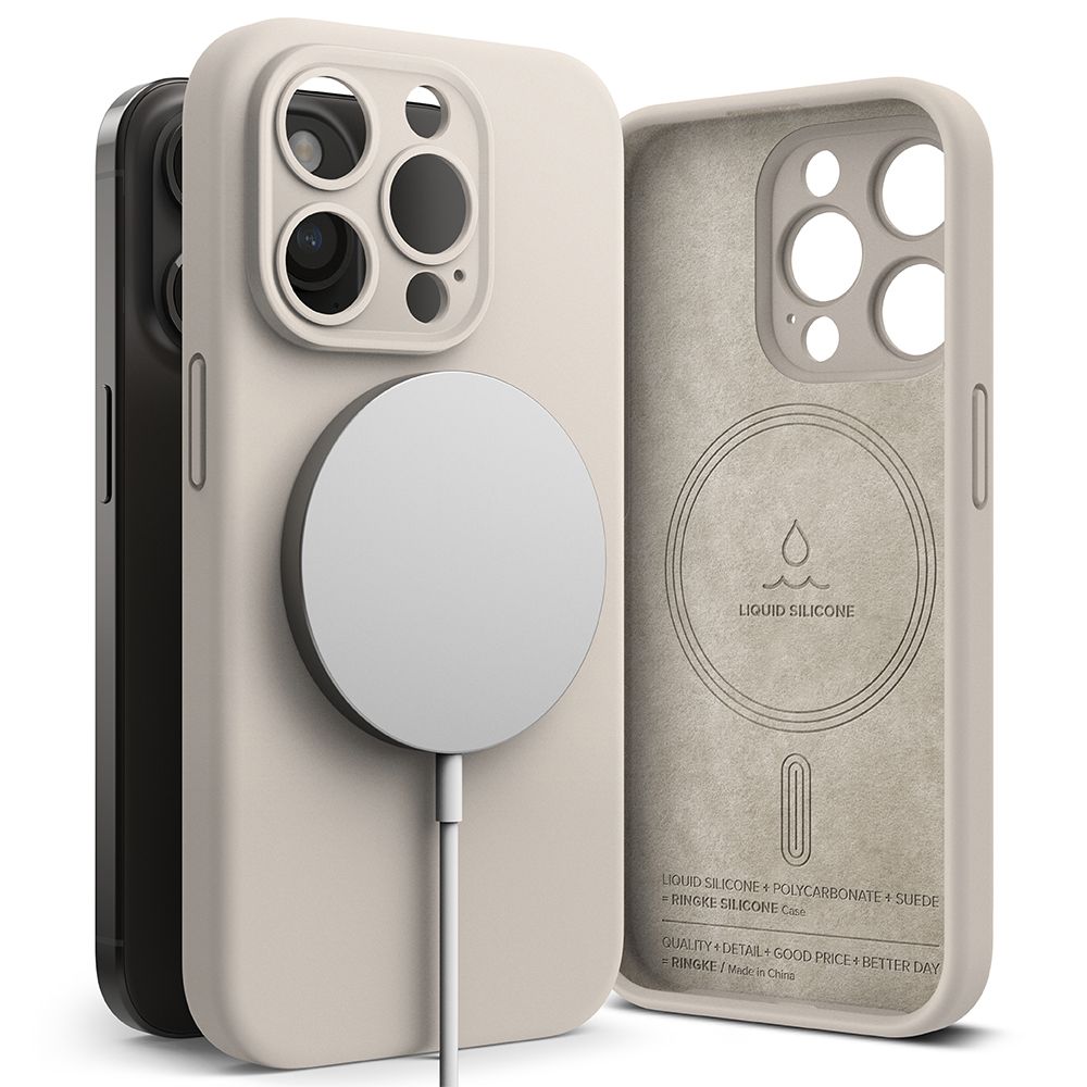 COQUE RINGKE SILICONE MAGNETIQUE MAGSAFE IPHONE 15 PRO STONE