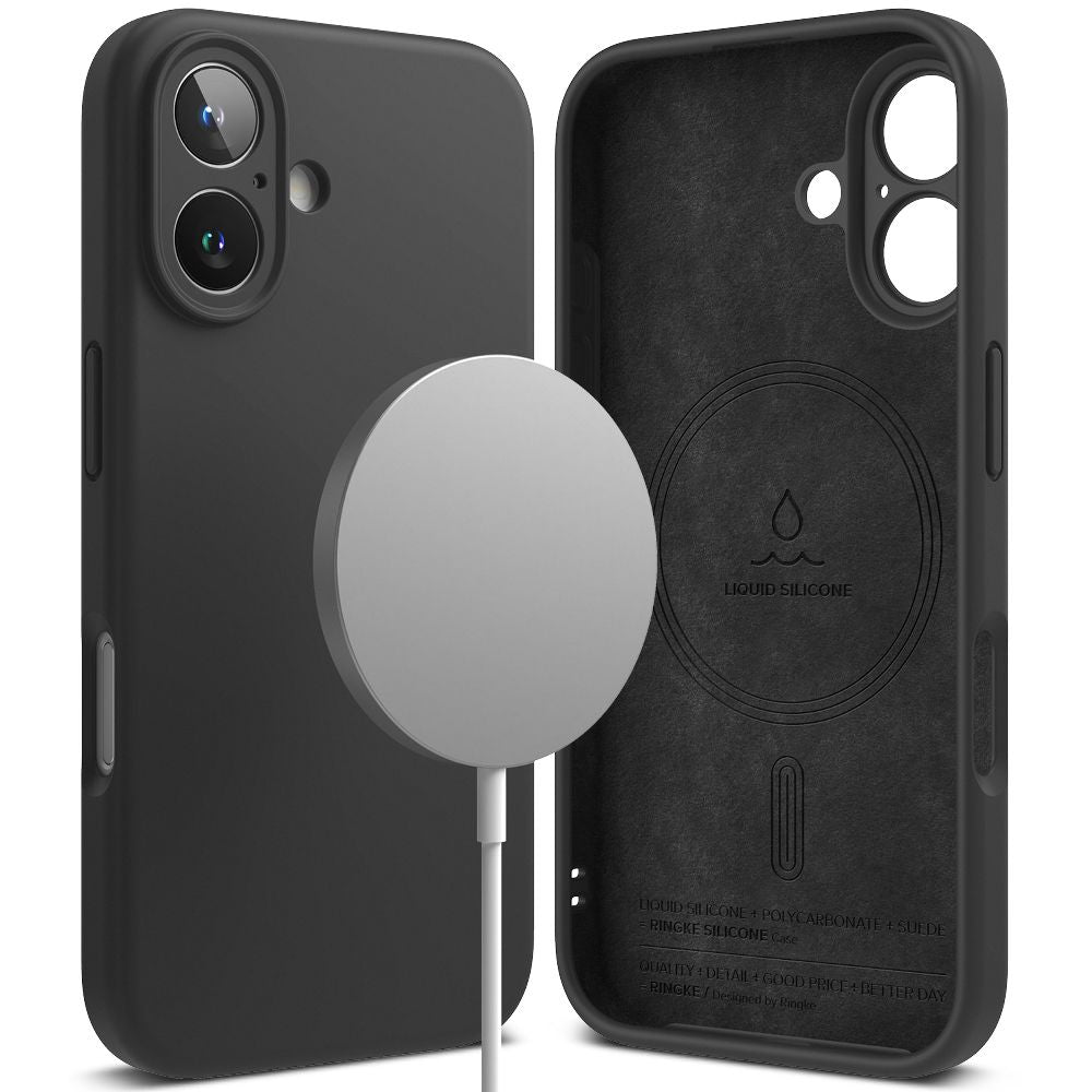 COQUE POUR IPHONE 16 RINGKE SILICONE MAGNETIQUE MAGSAFE NOIRE