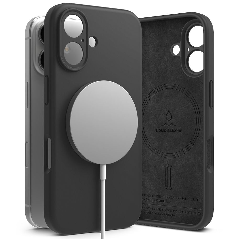 COQUE POUR IPHONE 16 RINGKE SILICONE MAGNETIQUE MAGSAFE NOIRE