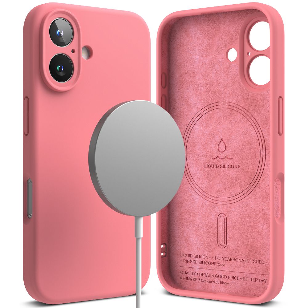 COQUE POUR IPHONE 16 RINGKE SILICONE MAGNETIQUE MAGSAFE ROSE